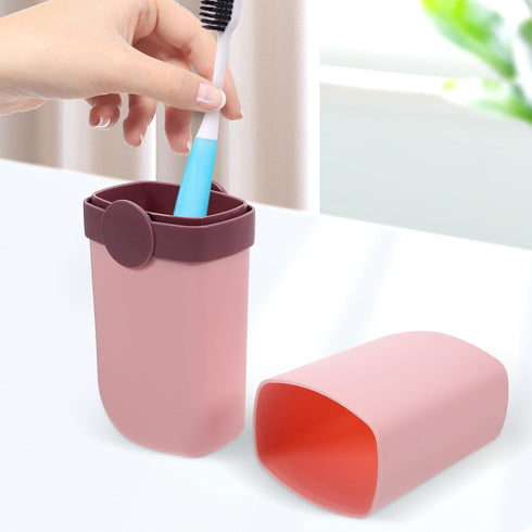 ZUNOXAZ Portable Toothbrush Storage Box with Toothpaste Container and Mouthwash Cup, Travel Toothbrush Case