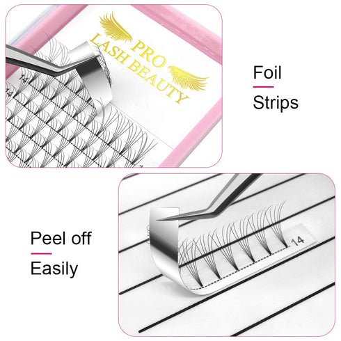 PRO LASHBEAUTY Premade Volume Eyelash Extensions, 5D, D Curl, 0.10mm, 14mm, Vegan, Individual