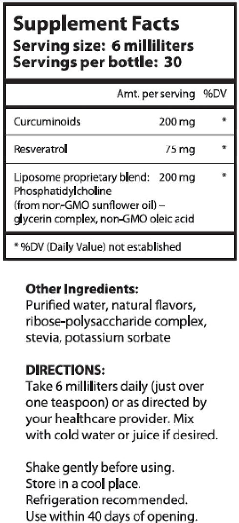 Liposomal Curcumin (Turmeric) and Resveratrol, Powerful Antioxidants, Alcohol-Free, Non-GMO, No Soy or Gluten