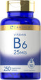 Carlyle Vitamin B6 25 mg, 250 Tablets, Vegetarian, Non-GMO, Gluten Free