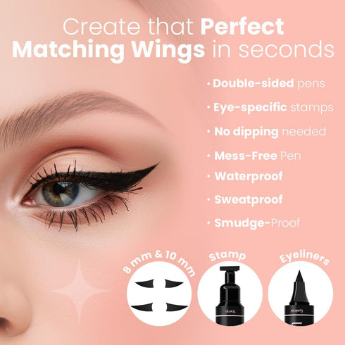 Waterproof Liquid Eyeliner Stamp - Winged Eyeliner Tool, 2x Cat Eye, Smudge Proof Black