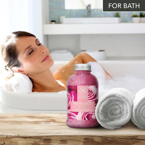 Rose Bath Salts 21.16 Oz with Natural Rosewood Oil & Rose Extract for Relaxing and Wellness