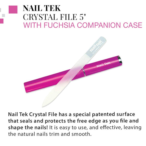 Nail Tek Crystal File Double-Sided Medium 5" with Fuchsia Companion Case, Professional Fingernail File for Manicure