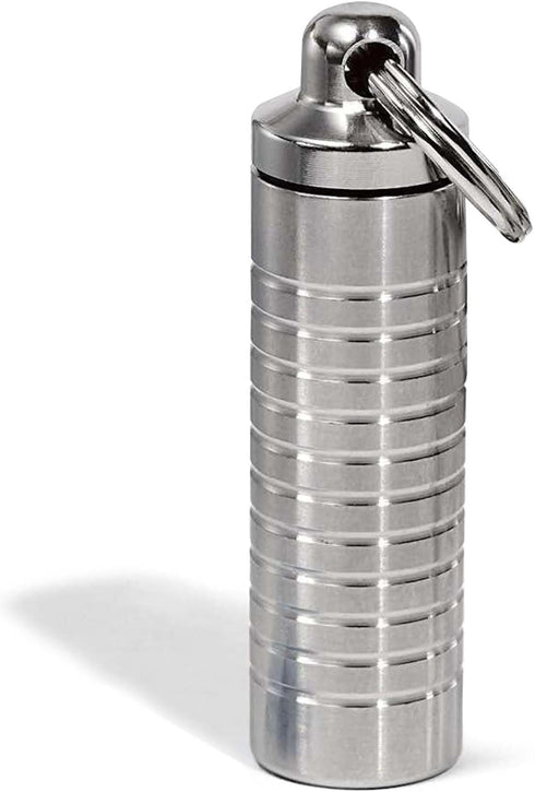 Slim Single Chamber Keychain Pill Holder - Waterproof Stainless Steel Pill Case, Compact with Customizable Chambers