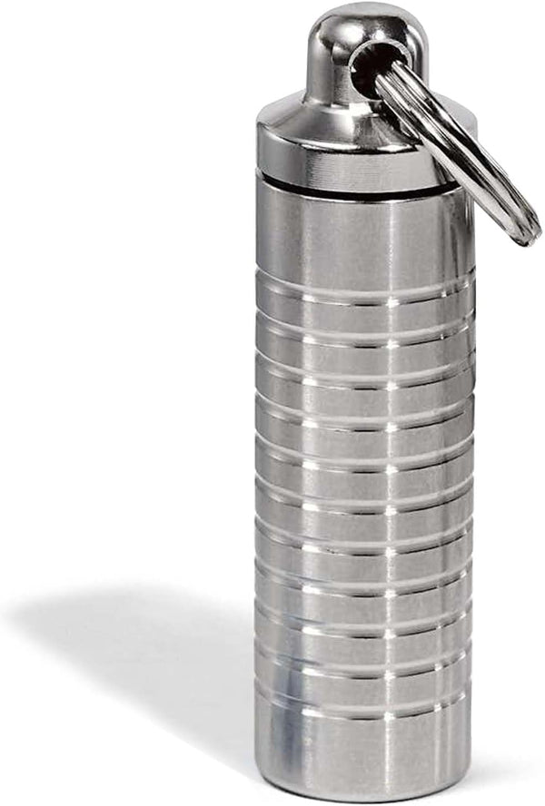 Slim Single Chamber Keychain Pill Holder - Waterproof Stainless Steel Pill Case, Compact with Customizable Chambers
