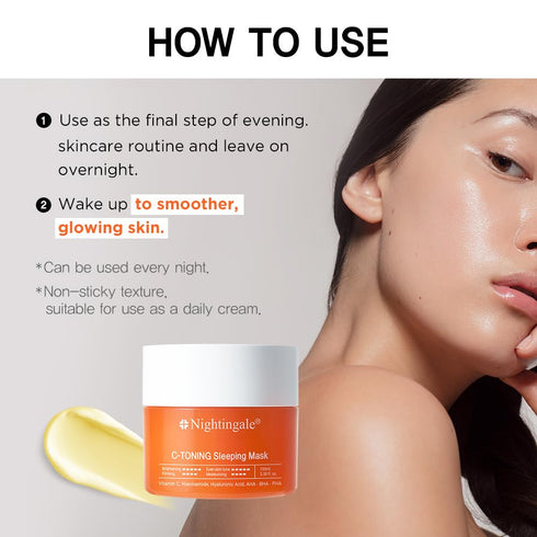 Nightingale C Toning Sleeping Mask, Overnight Face Mask with Vitamin C, Niacinamide, AHA, BHA, PHA