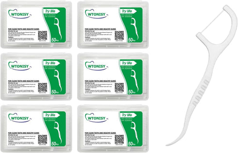 Dental Floss Picks - Eco Friendly Reusable Tooth Flossers, 50PCS Thin Thread Flossers for Adults Kids, Box of 6