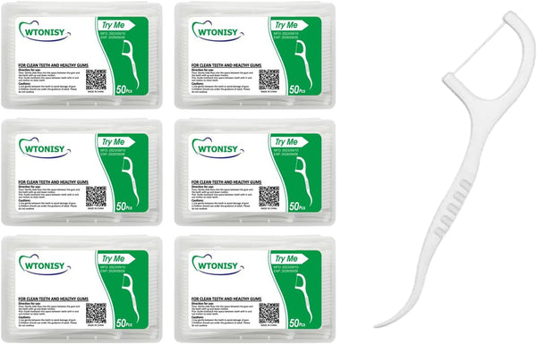 Dental Floss Picks - Eco Friendly Reusable Tooth Flossers, 50PCS Thin Thread Flossers for Adults Kids, Box of 6