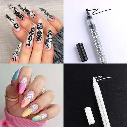 Nail Art Pens Set, 24 Colors Nail Polish Pen for Painting, Black White Liner Gel, Waterproof Acrylic Marker Kit