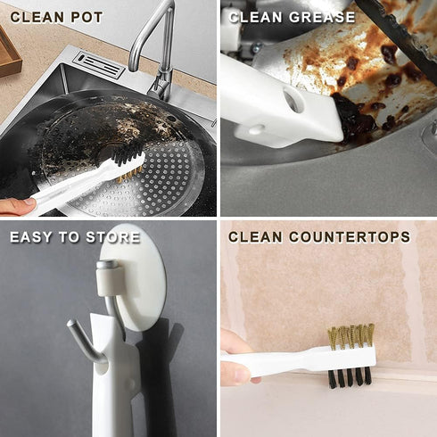 Kitchen Cleaning Scrub Brush - Deep Gas Stove Brass Wire Brushes with Stiff Bristles & Cooktop Scraper, Scrubber