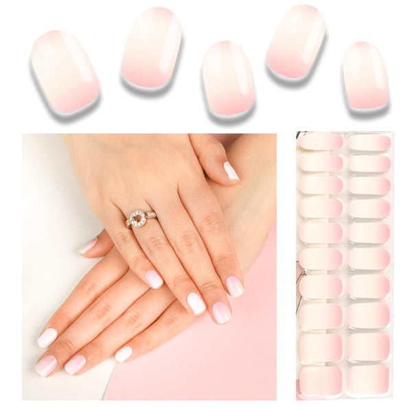 Semi Cured Gel Nail Strips - 20pcs Gel Nail Polish Stickers, Pink Full Wrap Gel Nail Art Stickers with Nail File &