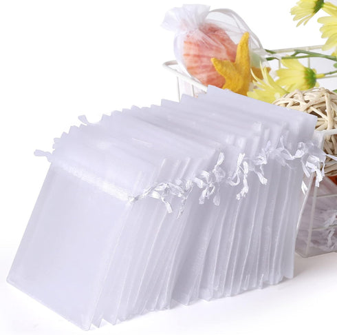 WenTao 100PCS 4x6 White Sheer Organza Bags for Wedding Favor with Drawstring, Premium Jewelry Pouches
