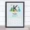 The Card Zoo New Baby Birth Details Christening Nursery Dinosaur Initial K Gift Print