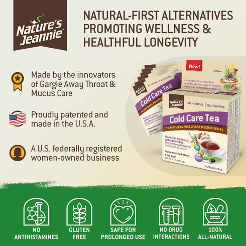 Nature's Jeannie Cold Care Tea - Peppermint Flavor - 9 Tea Bags with Zinc, Vitamin C, Elderberry & Natural Germ Fighters