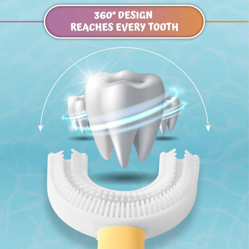 Kids' U Shaped Toothbrush Age 2-6 - 2 Premium Soft Toothbrushes with Travel Cases, Round Silicone Head