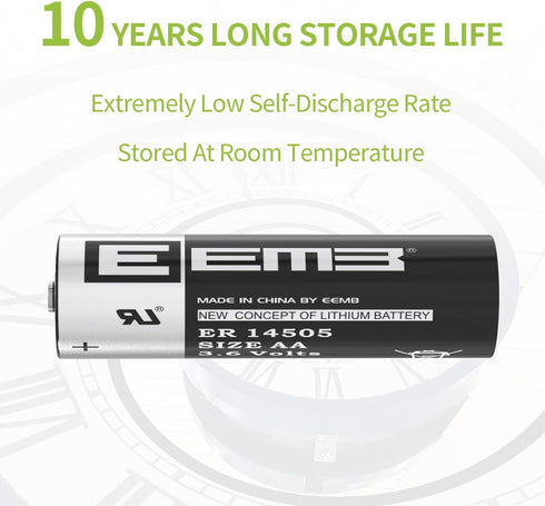 EEMB 10Pack ER14505 3.6V AA Lithium Batteries 2700mAh Li-SOCL2 Non-Rechargeable for Door Gate Sensor Water Meter.