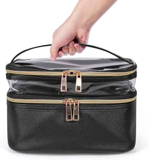 Travel Makeup Bag Makeup Organizer Cosmetic Bag for Women, Portable Waterproof Foldable Black
