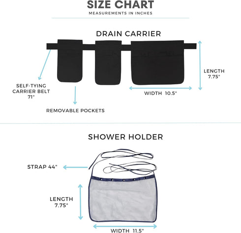 Mastectomy & Post Surgery Drain Carrier Belt & Shower Holder, Two Pack Black/Navy