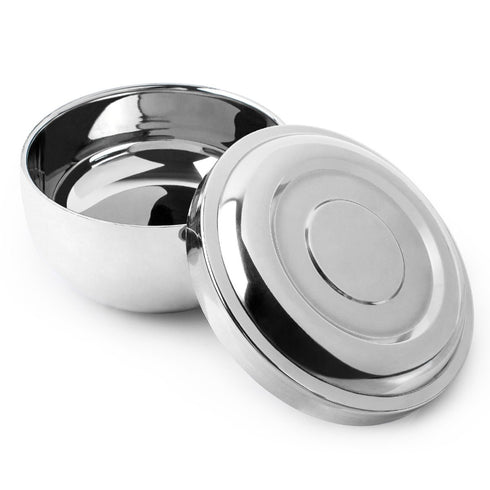 QSHAVE Stainless Steel Shaving Bowl with Lid - 4 Inch Diameter Chrome Plated Finish