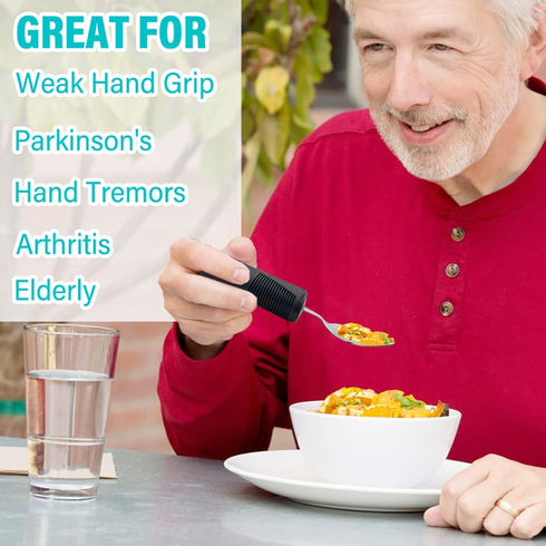 Adaptive Utensils, 3pcs for Hand Tremors, Elderly, Arthritis, Parkinsons - Easy Grip Aids, Weighted Silverware