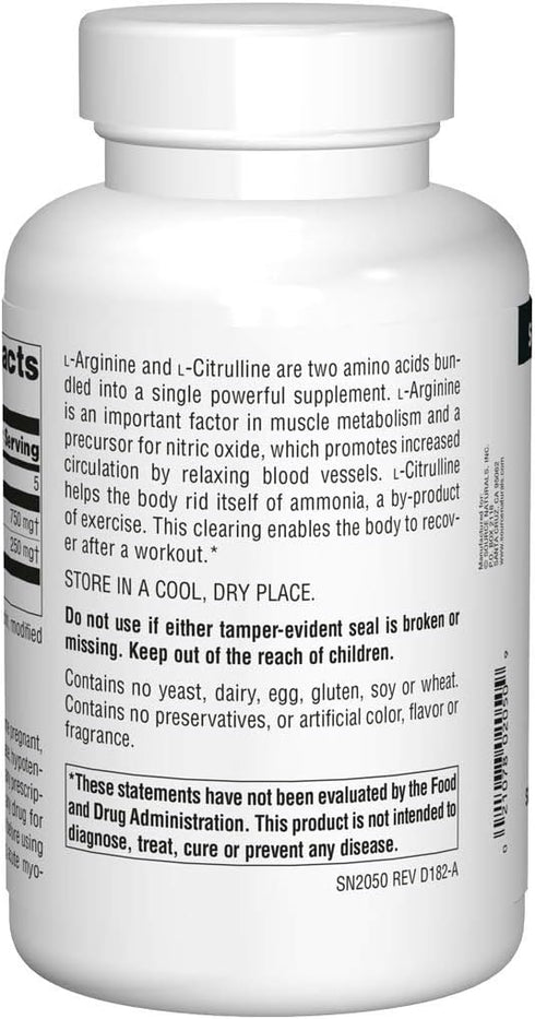 Source Naturals L-Arginine L-Citrulline Complex, Essential Amino Acid Supplement, Supports Peak Performance* 1,000 mg - 240 Tablets