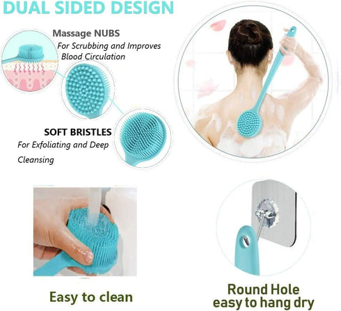 Silicone Body Scrubber, Long Handle Back Scrubber for Shower, Body Exfoliator Shower Brush