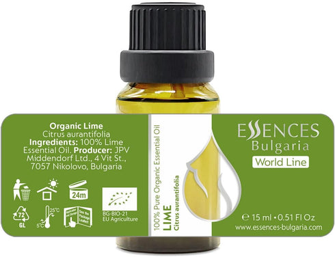 Essences Bulgaria Organic Lime Essential Oil 0.51 Fl Oz, 100% Pure Natural for Aromatherapy and Skin Care