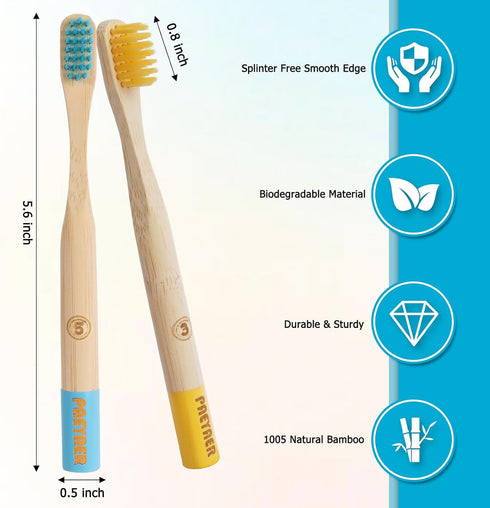 New Kids Bamboo Toothbrushes, 6 Pack, Organic Soft Bristle Biodegradable Children's Toothbrushes (Ages 3-12, Multicolor)