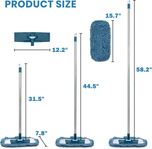 Microfiber Mops for Floor Cleaning Wet and Dry Mop with 58" Long Handle, Washable Mop Pad 360° Rotating Flat Mop for Hardwood, Laminate, Tile Floor