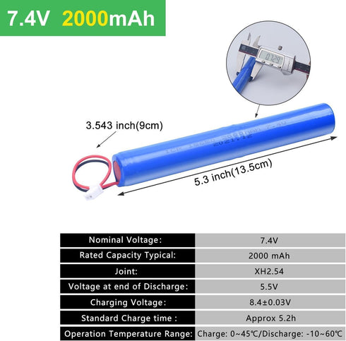 Moriyuan Home 7.4 2000mAh Pack 2.54/2P Volt Li-ion Rechargeable Battery with Wire and JST-XH Plug for DIY Electronics