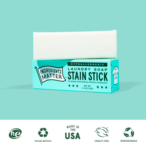 Ingredients Matter Stain Stick - Natural, Detergent Free Stain Remover Stick Made in the USA - 2.4oz