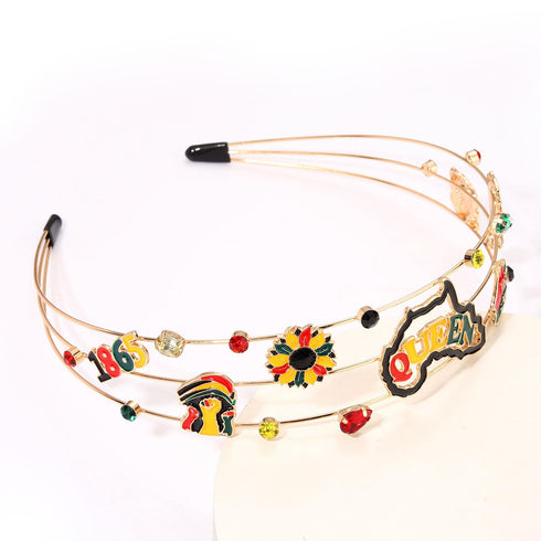 Juneteenth Headband with Africa Black Queen Charms, Hair Hoop, Party Accessory Gifts