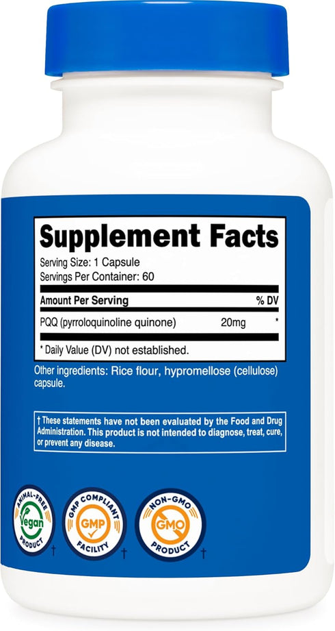 Nutricost PQQ (Pyrroloquinoline Quinone) 20mg, 60 Vegetarian Capsules, Non-GMO, Gluten Free