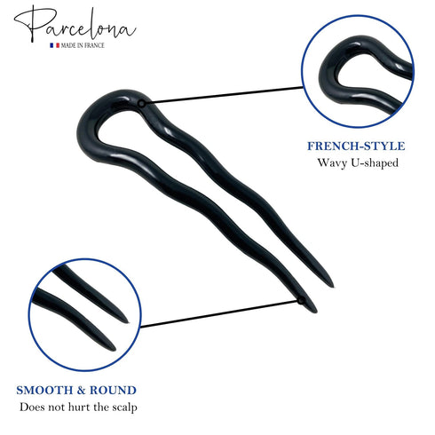 Parcelona French Mystic Wavy Set of 3 U Shaped Hair Pins for Women Fashion Flexible Durable Girls Styling Accessories