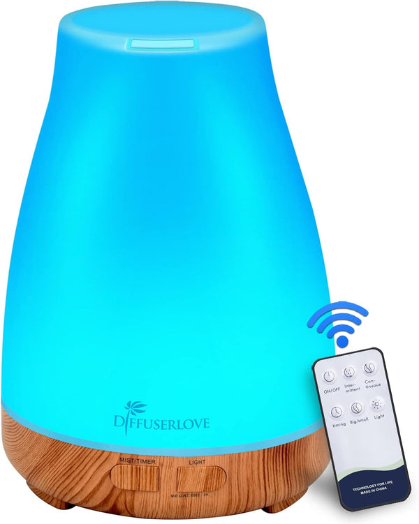 300ML Essential Oil Diffuser, Remote Control Aromatherapy Diffuser with 7 Color LED Lights for Bedroom Office