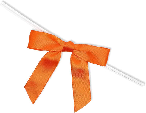 Bright Creations 100 Pack Orange Twist Tie Bows for Treat Bags - 3" Small Satin Ribbons for Craft Decoration and Gift