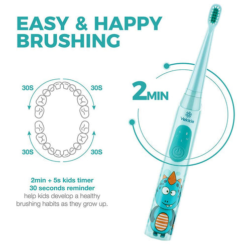 Vekkia Sonic Rechargeable Kids Electric Toothbrush - 3 Modes, 24000 Strokes, IPX7 Waterproof, 2-Min Timer