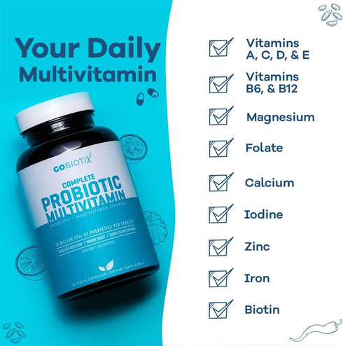 GOBIOTIX Probiotic Multivitamin Supplement - 25 Billion CFU for Women and Men, 90 Capsules