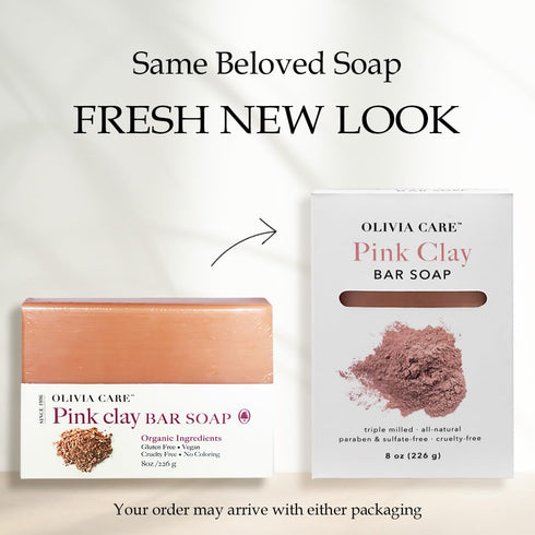Olivia Care Pink Clay Bar Soap, 100% Natural, Vegan & Organic for Face & Body, 8 OZ