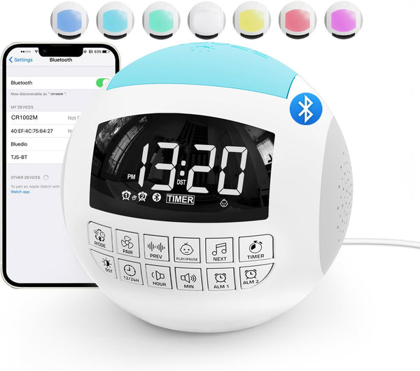 42 Sound White Noise Machine for Kids, Bluetooth + Nightlight, Lullaby/Nature Soothing Sounds, Adjustable Volume