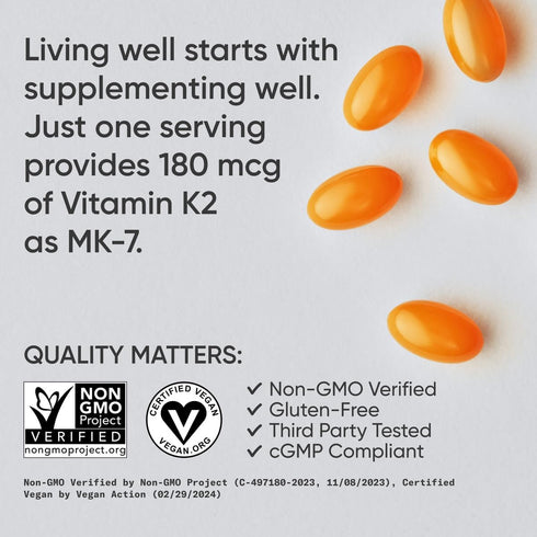 Sports Research Extra Strength Vitamin K2 as MK-7, 60 Veggie Softgels, 180 mcg with Coconut MCT Oil