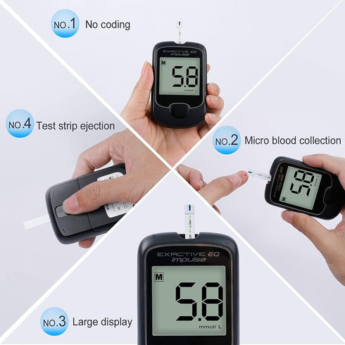 Blood Glucose Monitor Kit - Exactive EQ Diabetes Testing Kit with 50 Codefree Test Strips and Lancets