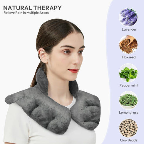 Microwavable Heating Pad for Neck and Shoulders, Weighted Moist Wrap for Pain Relief, Hot & Cold Compress, Grey