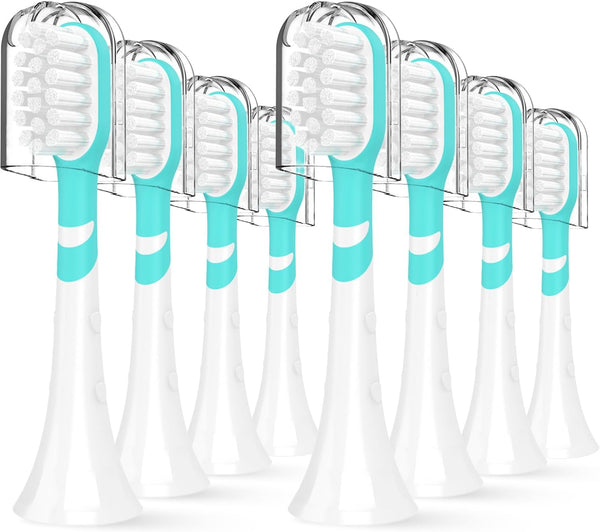 Kids Toothbrush Heads Compatible with Electric Philips Sonicare Handle, 8 Pack Green for Ages 3-7, Mini Brush Heads