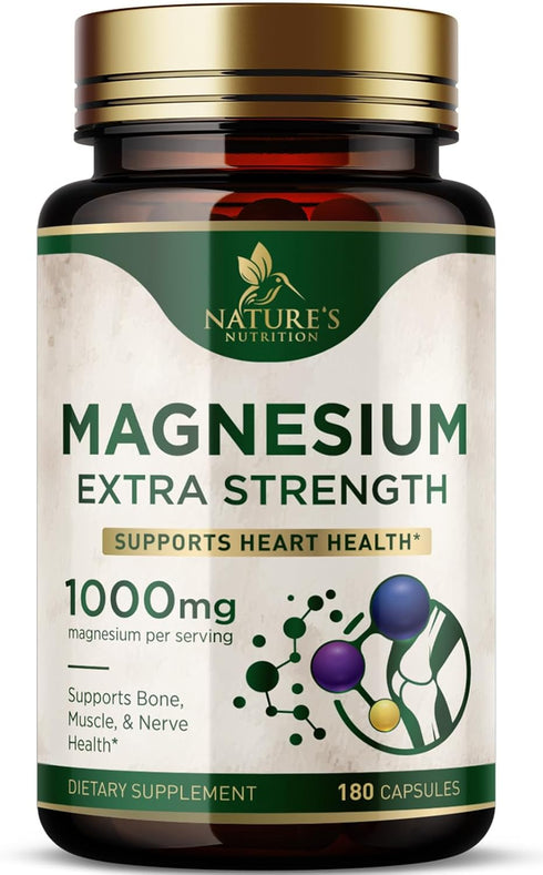 Magnesium Pills Extra Strength, 1000mg, Chelated for Ultra Absorption, 180 Capsules, Non-GMO
