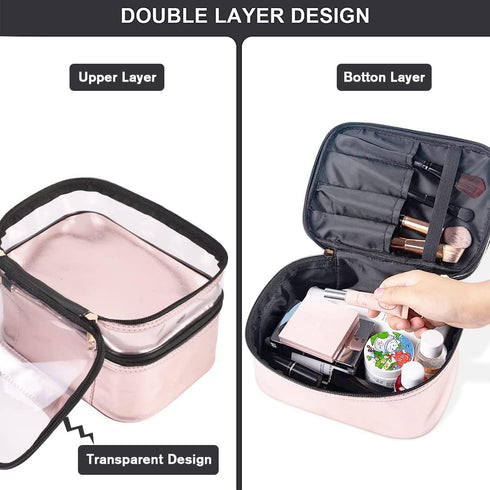 FITINI 3 Pieces Makeup Bags, Double Layer Travel Large Cosmetic Cases, Waterproof Small Zipper Pouch for Women