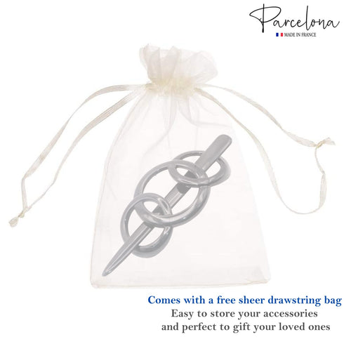 Parcelona French 3.5" Celluloid Hair Slider Barrette - Triple Ringed Non Slip Ponytail Holder for Women