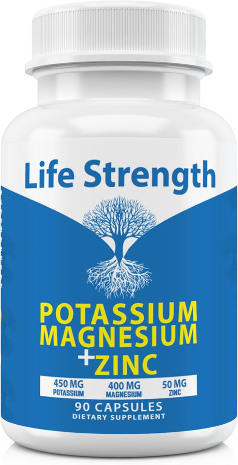 Life Strength Magnesium Potassium Supplements, 90 Capsules for Vascular Health & Leg Cramps