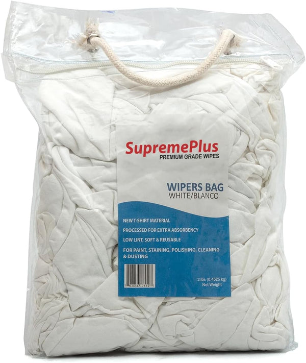 Premium White Knit Cotton T-Shirt Cloth Wiping Rags, Shop Cleaning TShirt Cloths for Auto, Grease, Paint & Wood