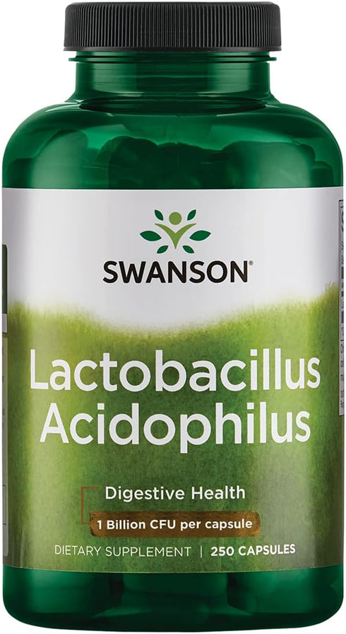 Swanson Lactobacillus Acidophilus Probiotic Supplement, 1 Billion CFU Per Capsule for Digestive Health (250 Capsules).